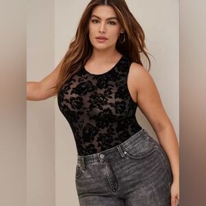 Torrid Black Flocked Mesh Bodysuit 3x New Nwt